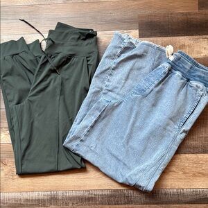 Green jogger and Blue wide leg Pant Set